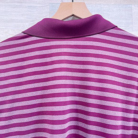 Under Armour Striped Performance Tech Polo Shirt Purple Loose Mens Medium - Picture 4 of 5
